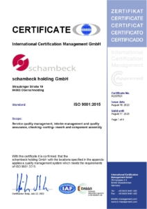 certificate ISO 9001:2015 schambeck group