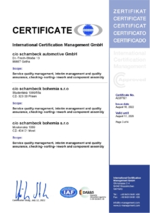 certificate ISO 9001:2015 schambeck group