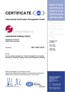 certificate ISO14001:2015 schambeck group